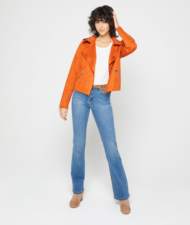 Biker jacket in a suede effect tangerine.