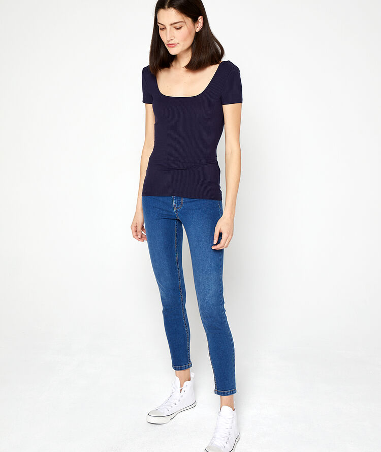 Ribbed top with low cut back navy.