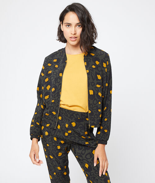 Bomber jacket in foliage print bronze.