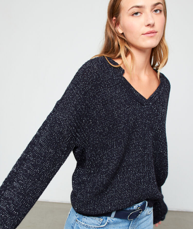 Metallic thread jumper in a maxi knit navy.