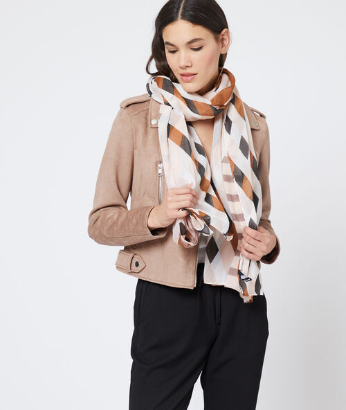 Scarf in checkered print pink beige.