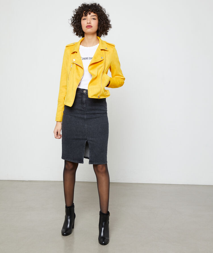 Biker jacket in suede effect honey.