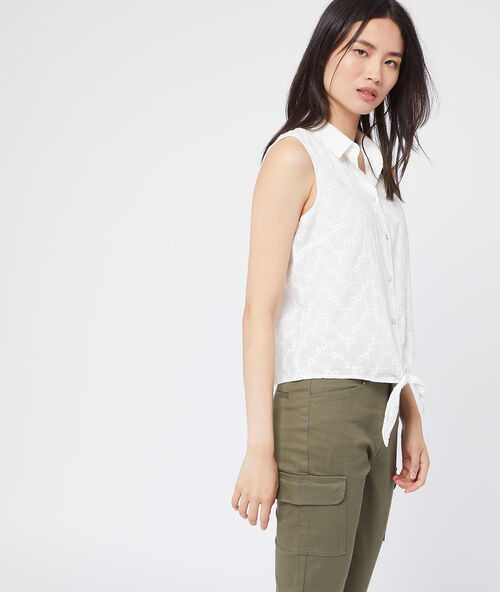 Guipure shirt with tie detail off-white.