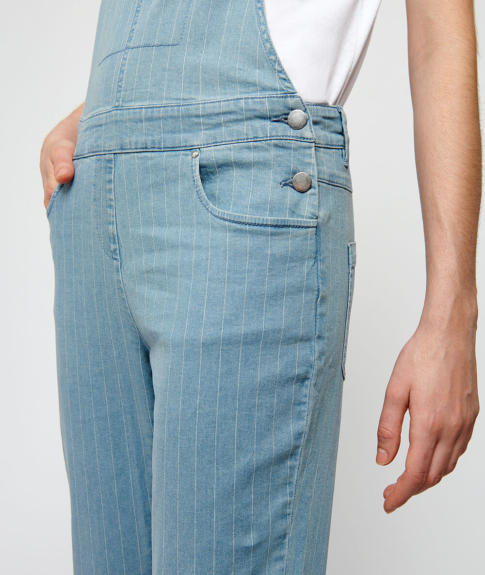 Denim dungaree in stripe stone.