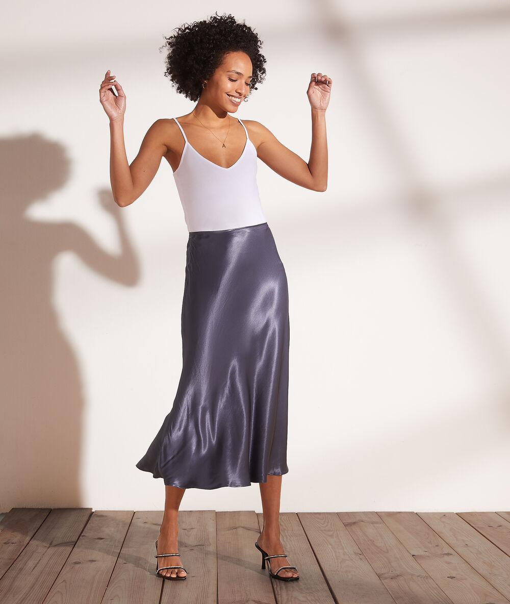 Satin midi skirt charcoal.