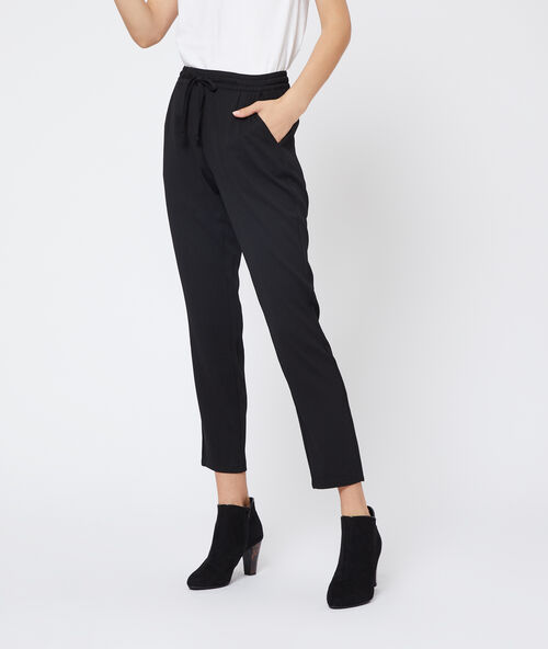 Belted peg trousers black.
