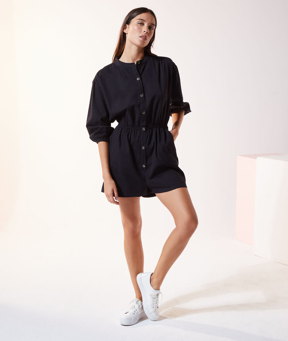 3/4 sleeves playsuit black.