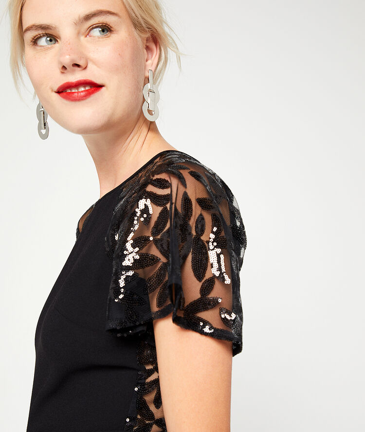 Open back sequin playsuit black.