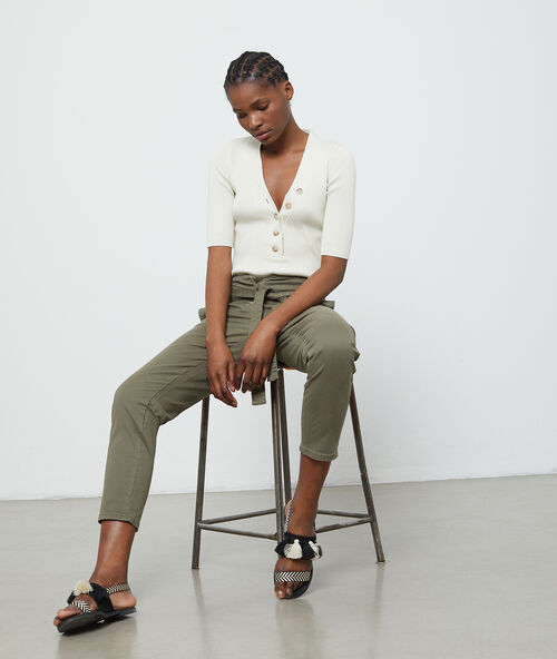 Short sleeves rib jumper sand.