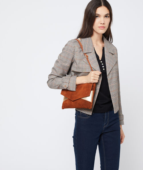 Clutch bag in suede effect  camel.