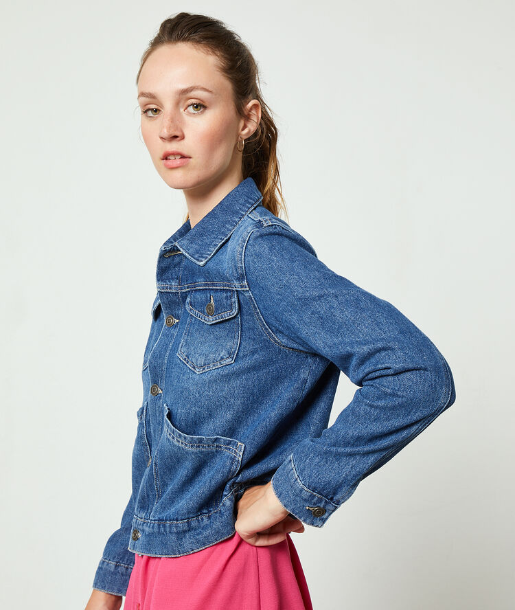 Denim cropped jacket stone.