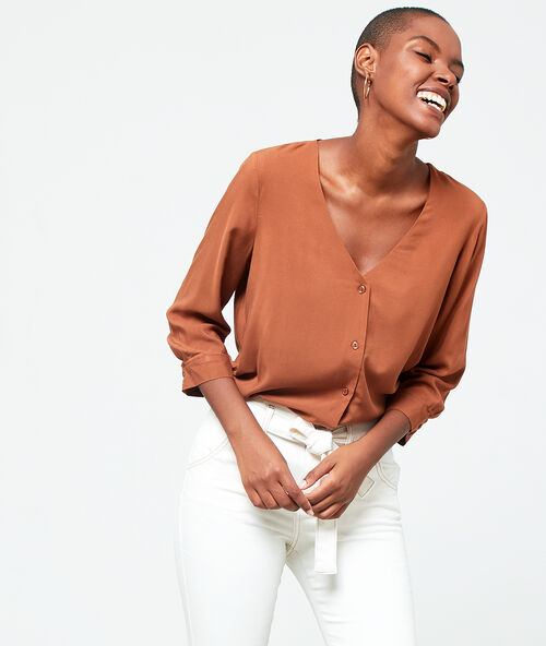 Button through v neck blouse  savannah.