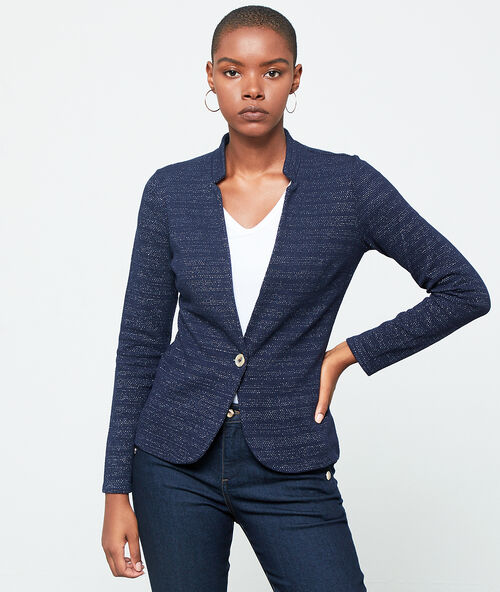 Jacket with suit collar and metallic threads  navy.