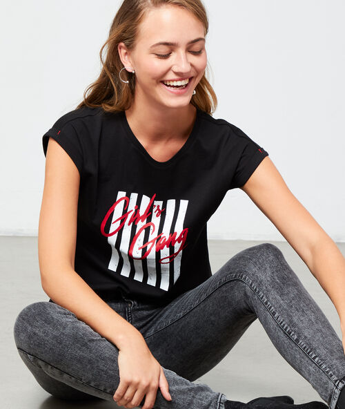 T-shirt "girl's gang" en coton bio noir.