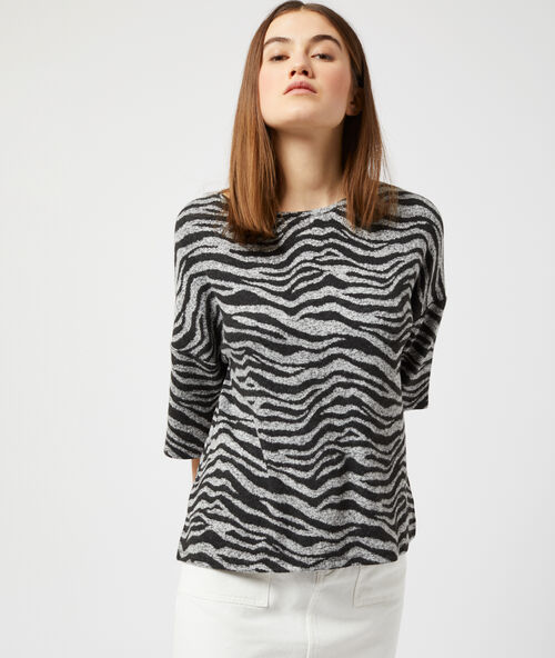 Soft knit t-shirt in zebra print medium grey marl.