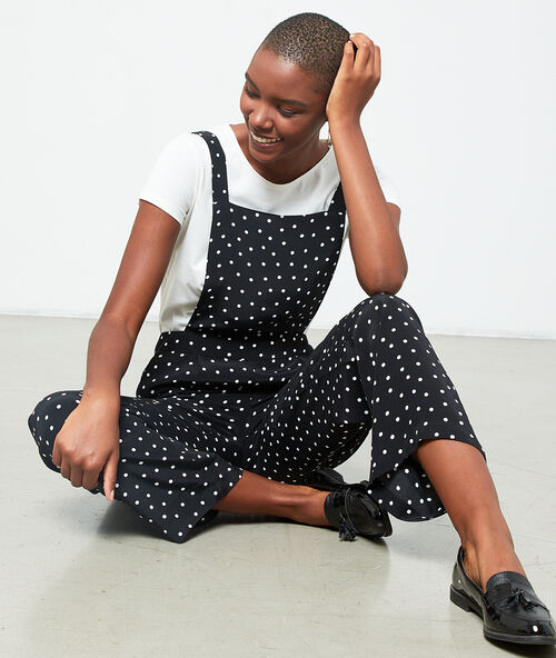 Dungaree jumpsuit in dot print  black.