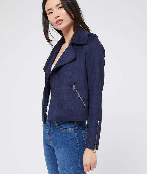 Biker jacket in suede effect  navy.