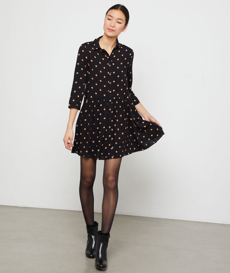 Full skirt dress in dots black.