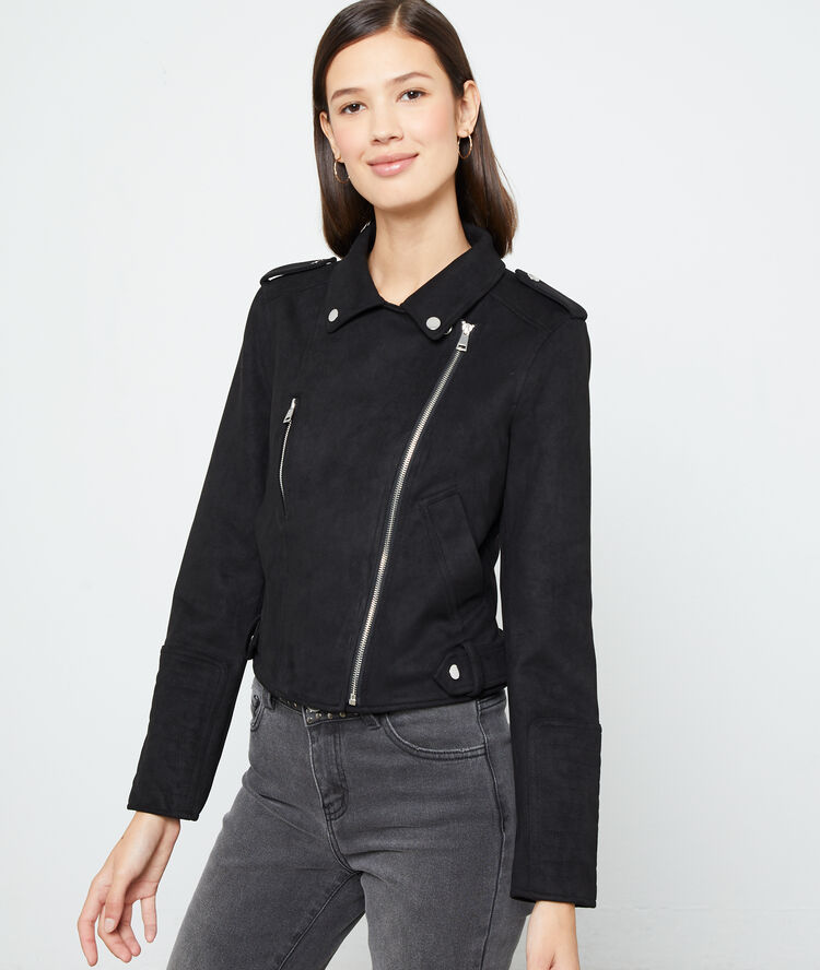 Biker jacket in suede effect black.