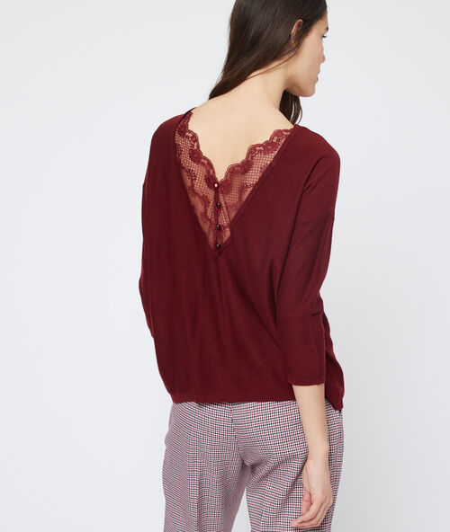 Jumper with plunging back in lace  grenat.