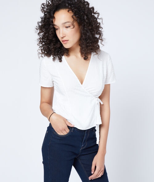 Dobby wrap blouse off-white.