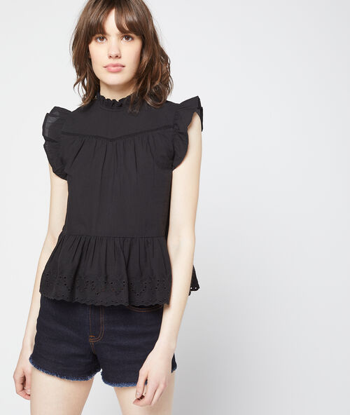 Cotton top in frill  black.