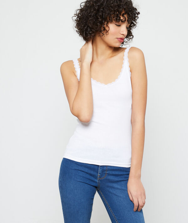 Rib tank with guipure neckline Rib tank with guipure neckline