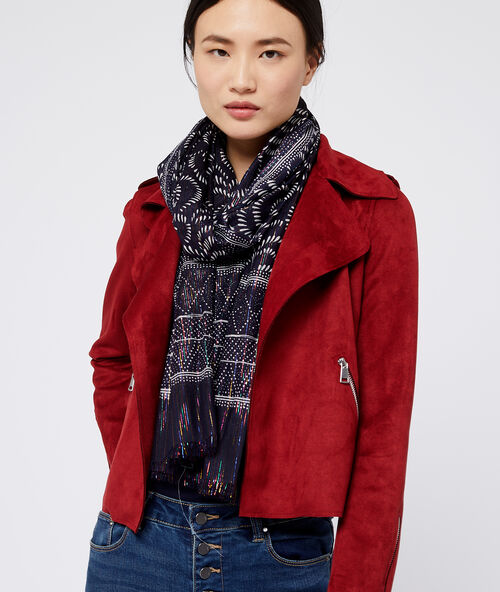 Scarf in print with metallic threads navy.