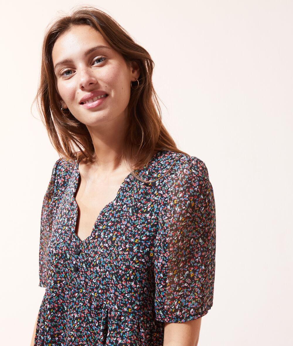 Robe fluide imprimé fleuri noir.
