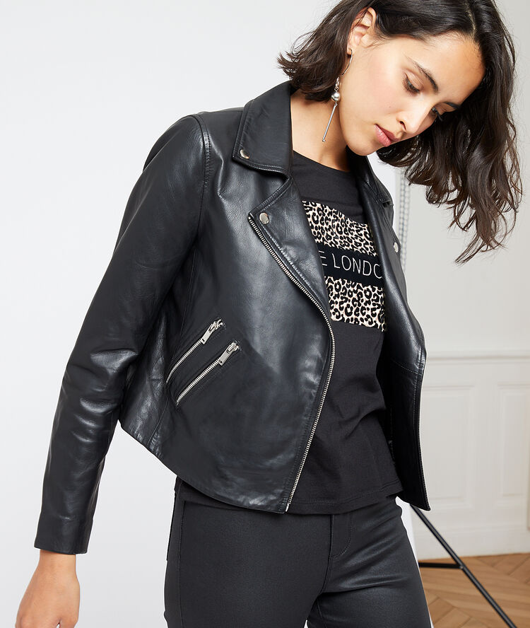 100% leather biker jacket black.