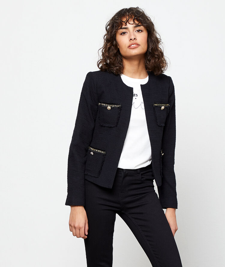 Veste de tailleur effet tweed noir.