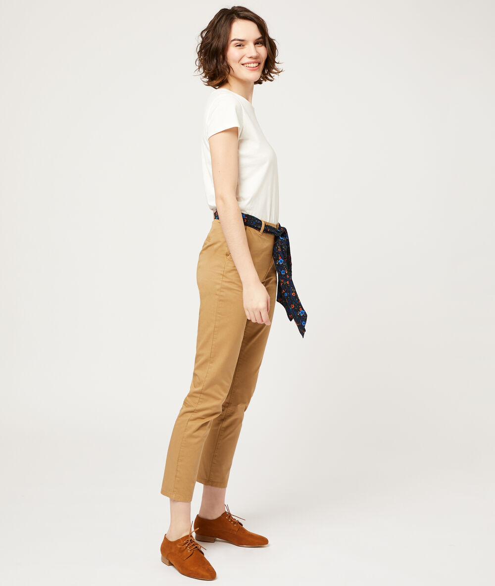 Straight leg trousers with scarf belt dark camel.