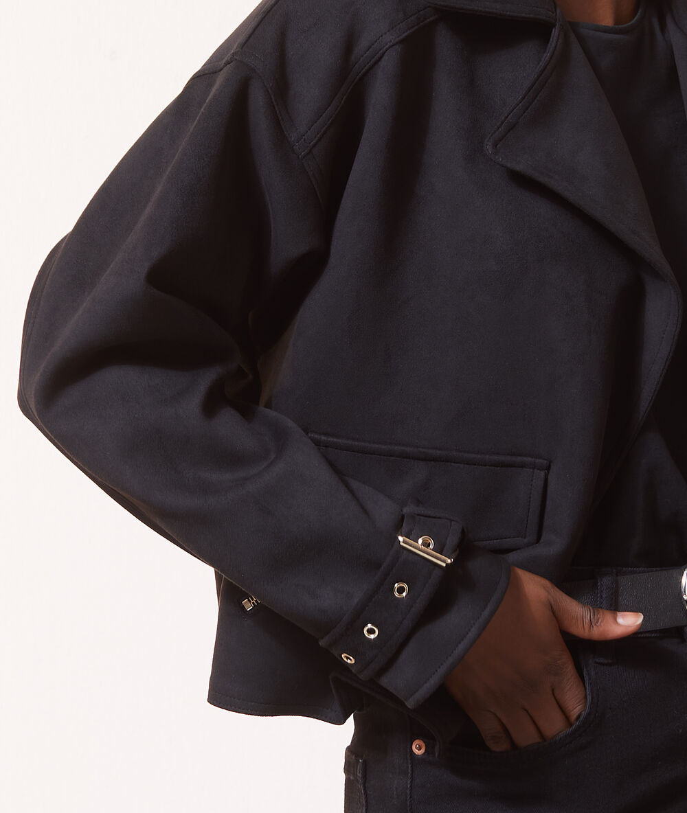 Biker jacket in a suede look camel.