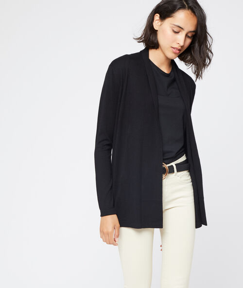 Fine knit cardigan with shawl collar black.