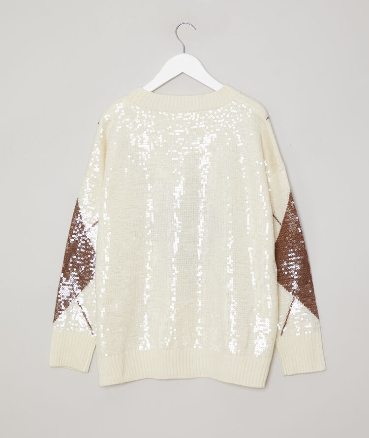 Sequin jumper in graphic print off white.