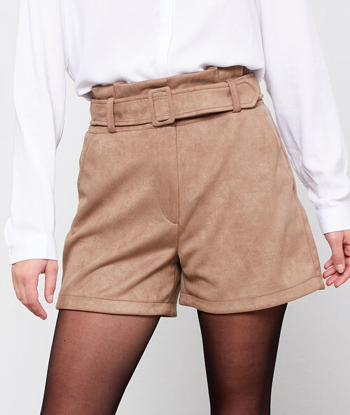 High waist shorts in suede effect grege.