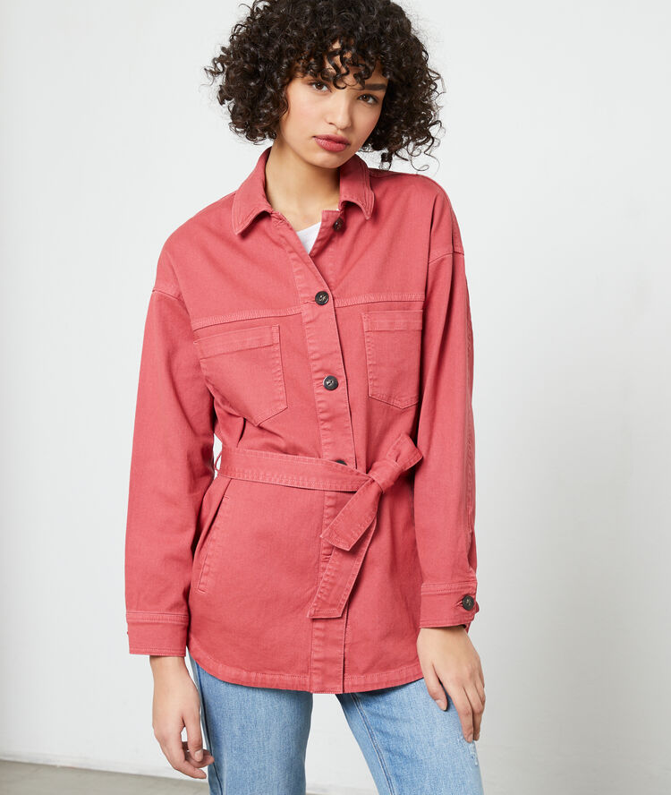Belted jacket raspberry.
