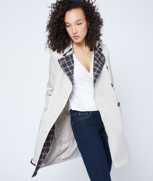 Trench doublure &agrave; carreaux camel.