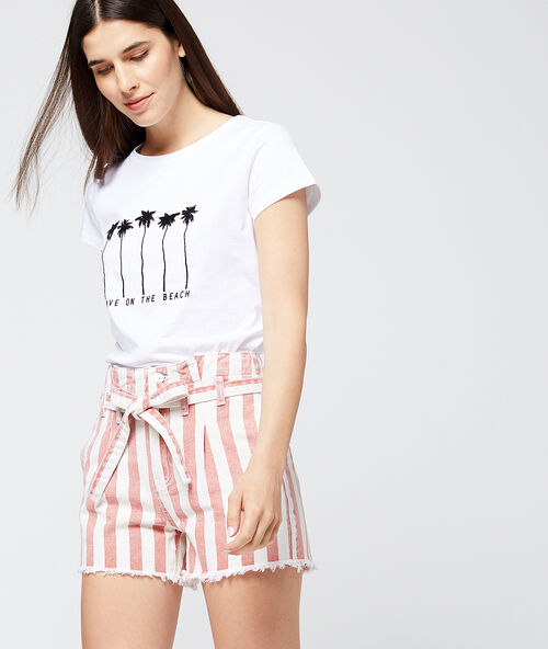 Shorts in large stripes  carmine red.