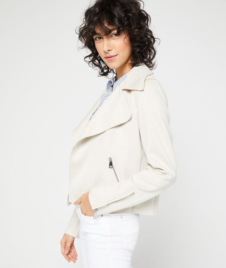 Biker jacket in a suede effect pink beige.