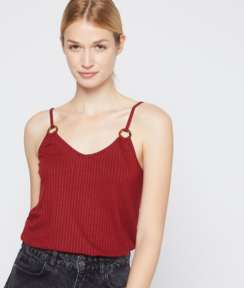 Rib tank top in buckles  garnet-coloured.