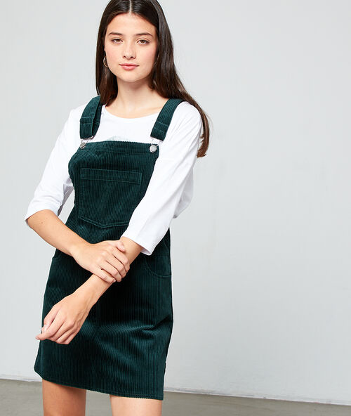 Robe salopette en velours c&ocirc;tel&eacute; for&ecirc;t.