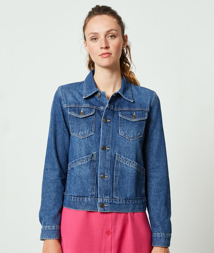 Denim cropped jacket stone.