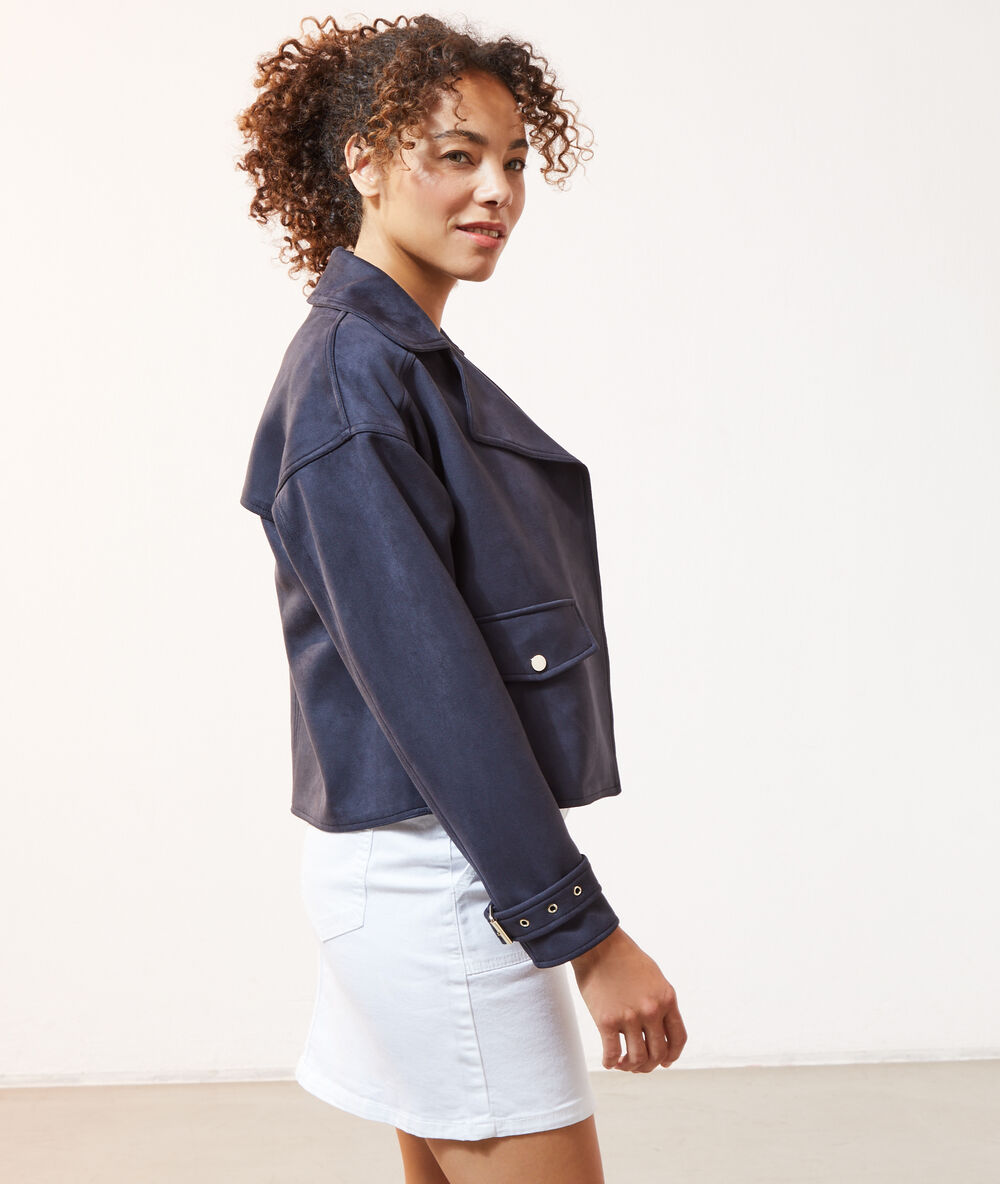Biker jacket in a suede look navy.