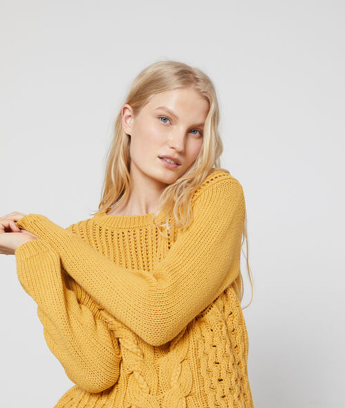 100% cotton cable knit jumper  curry.