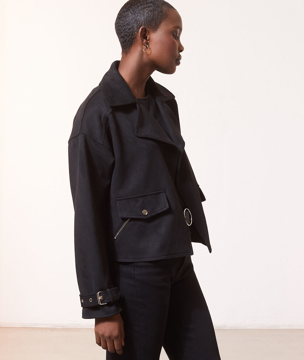 Biker jacket in a suede look camel.