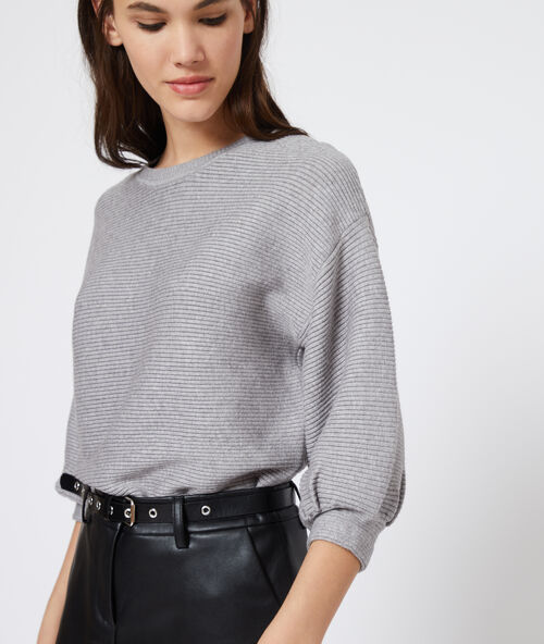 Balloon sleeve rib jumper light grey marl.