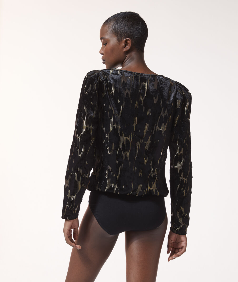 Body en velours manches bouffantes noir.