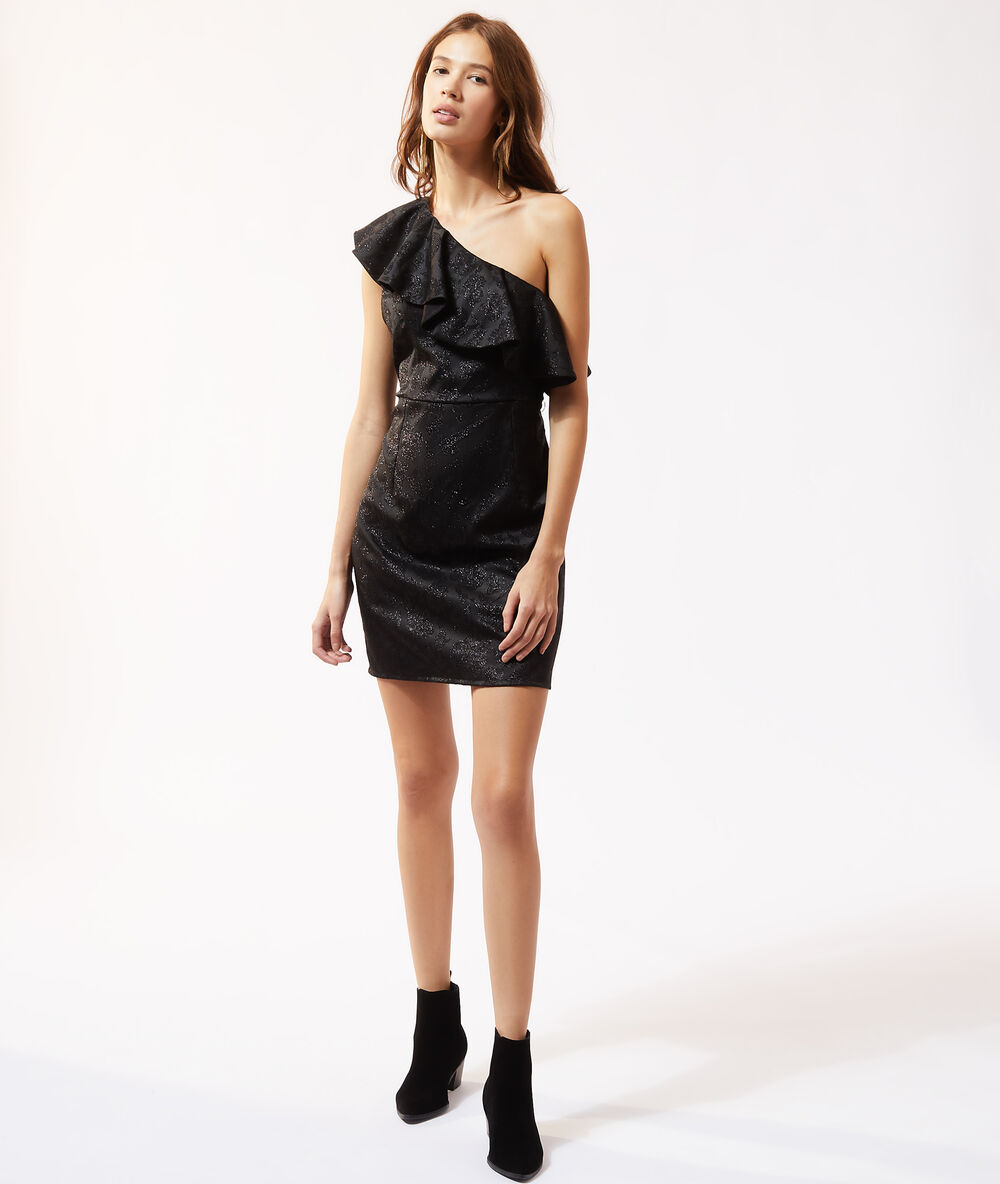 Robe asymétrique 2 en 1 - brassière intégrée noir.