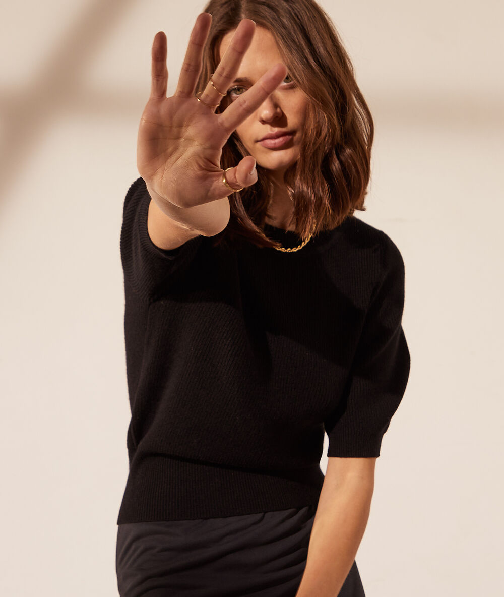 Knitted jumper, balloon sleeves black.